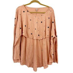 Intimately Free People Throw & Go Star Print Long Sleeve High Low Top Size Small